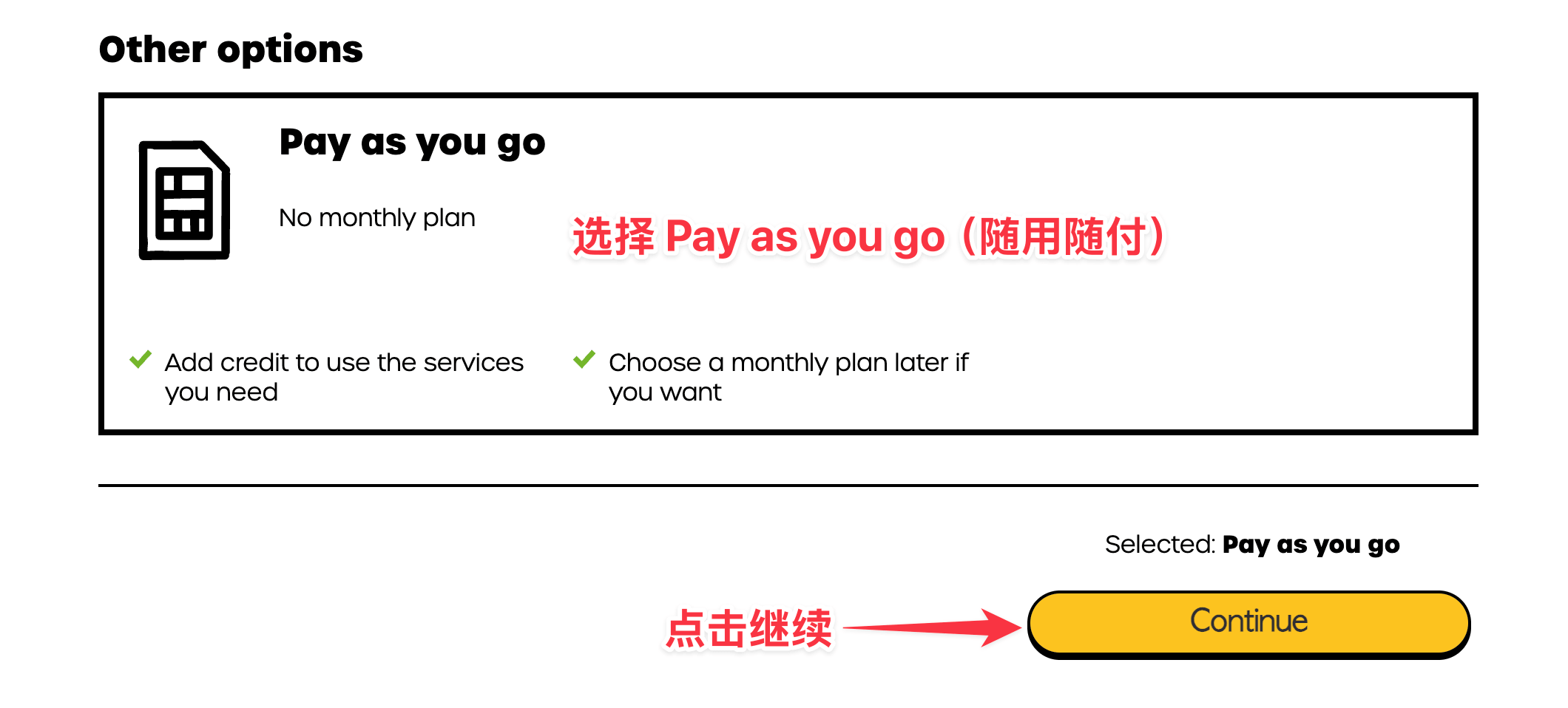 步骤 6：选择 Pay as you go